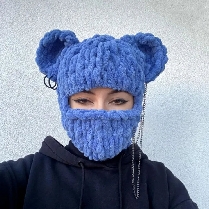 Halloween Funny Rabbit Ears Creative Knitted Hat Beanies Warm Full Face Cover Ski Mask Hat Windproof Balaclava Hat Outdoor Sport