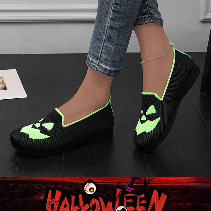 2024 New Women's Shoes Halloween Pumpkin Casual Flat Shoes Single Lightweight, Breathable, Fashionable Cloth Shoes