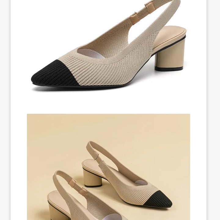 DIMANYU Women Dress Shoes Knitted Solid Color Toe Back Trip Fashion Sandals Women Pointed Toe Shallow Sidespace Women Sandals