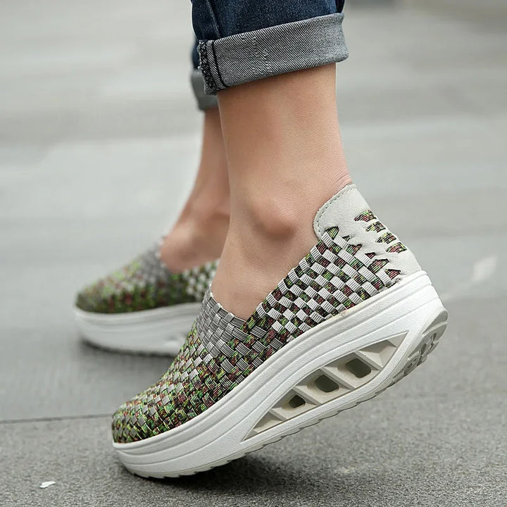 Women Sneakers Casual Wedges Increased Platform Shoes Woman Woven Breathable Sneakers Tenis Shoes Zapatillas Chaussure Femme