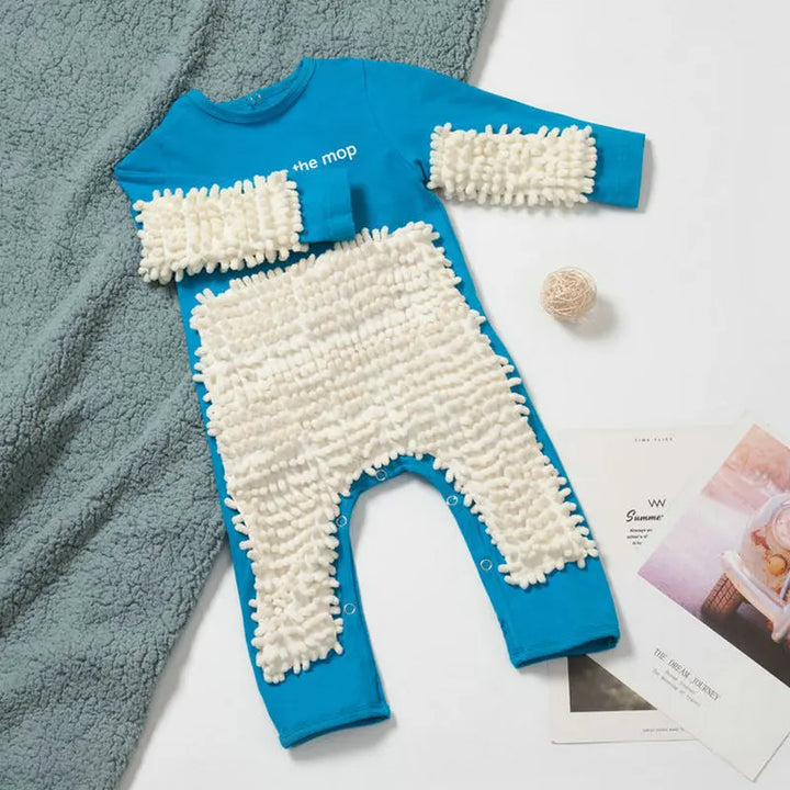 Baby Clothes 2024 New Baby Crawling Clothes Baby Mopping Crawling Clothes Dark Button English long-sleeved Jumpsuit