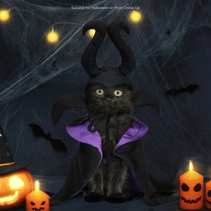 Halloween Witch-Shaped Costume cat Purple Vampire Cape Puppy Wizard Devil Horns Hat Pet Holiday Outfit for Small Middle-Sized Do