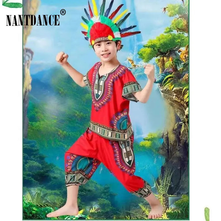Halloween Cosplay Costume Children Savage Caveman Costumes Boy Leopard Flintstone African Tribal Hunter Indians Clothing Girl