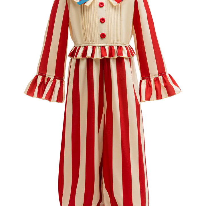 Halloween Funny Clown Cosplay Costume For Children Red Striped Jumpsuit Boys Girls Party Dresses Up Ruffle Girl Clothes Outfits