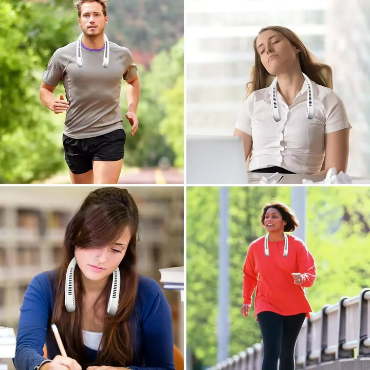 Leafless hanging neck fan, mini portable usb fan, super strong wind, silent natural wind, rechargeable hot sale