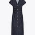 V-neck Denim Dress Fashion Slim Long Dress Chic Short Sleeves Single Button High.