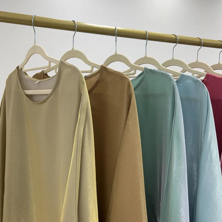 Tossy Autumn Loose Shiny Maxi Dress Butterfly Batwing Long Sleeve Muslim Clothes Party Solid Female Long Dress New