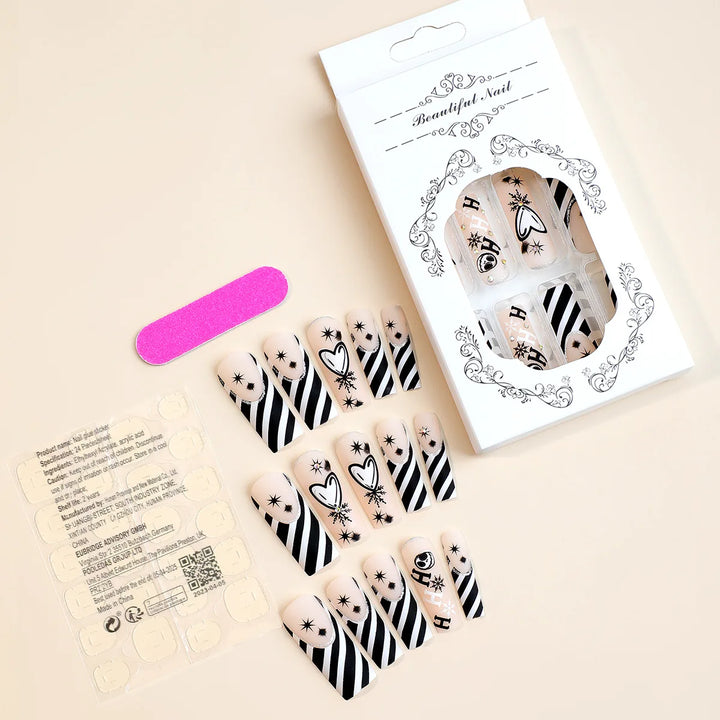 Scary Blood Skull Fake Nails Long Coffin Ballet Halloween Style False Nails 24pcs Wearable Press on Nail tips for Halloween Gift
