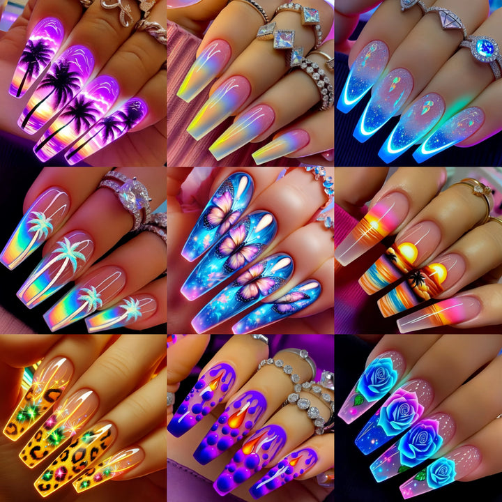Halloween Fashion Nail Art 216 pieces Nail art patch set Pumpkin Moon Bat Flower Table Nail Art patch Detachable nail art mid-le