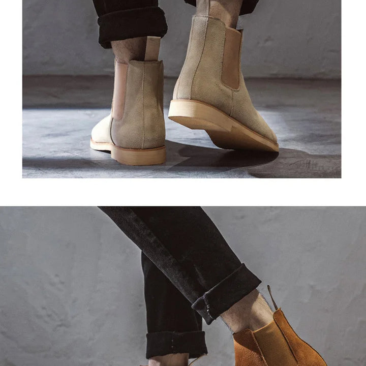 Man Retro Suede Genuine Leather Chelsea Boots Men Fashion Short Ankle Boot Casual British Style High-Top Shoes
