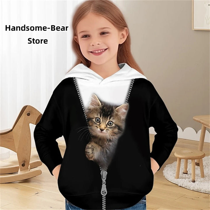 2024 Baby Autumn Clothes Funny Cat Print Hoodies Child Sweatshirt Fashion Clothes Child Boy Top Outdoor Clothes for Children Top