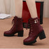 Hot Sale 2022 Women Boots Lace Up Flat Biker  Wine Red Boots Shoes Buckle Woman Botas Women Boots