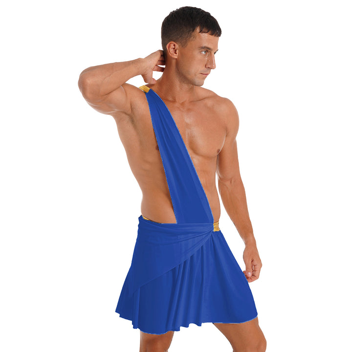 Halloween Ancient Greek Warrior Cosplay Costume Mens One Shoulder Strap Contrast Color Ruffle Skirt Carnival Theme Party Wear