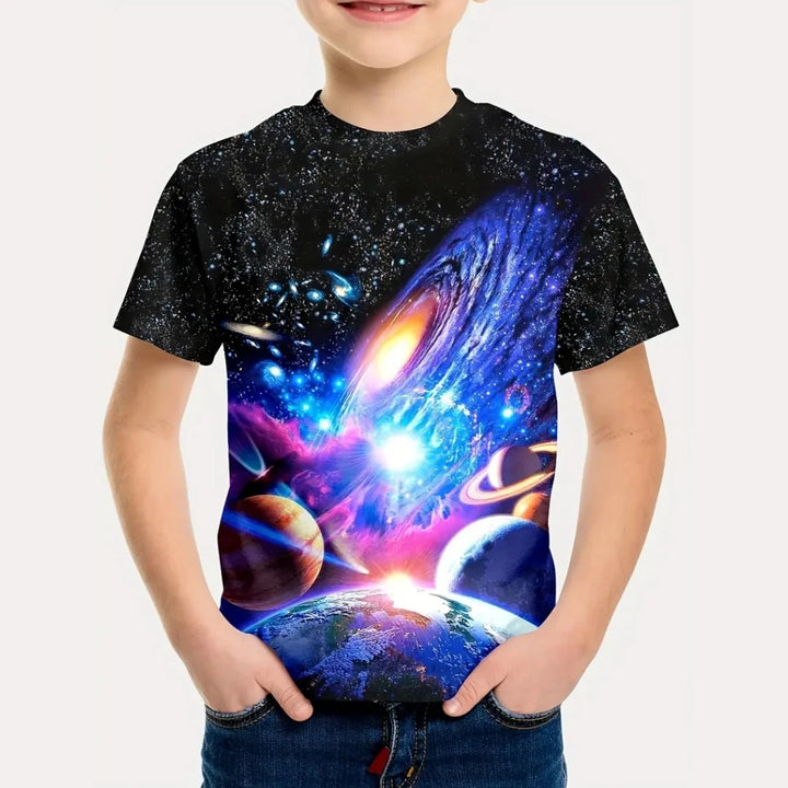 2025 Kids Clothes Fashions Beautiful Starry Sky Printing Crew Neck Short Sleeves Graphic T Shirts Outdoor Clothes for Children