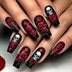 24 Halloween Nail Art Medium-Length Ballet Nails Press Ons with Design Red Rose Skullpcs False Nails for Girls Paste Nails 2025