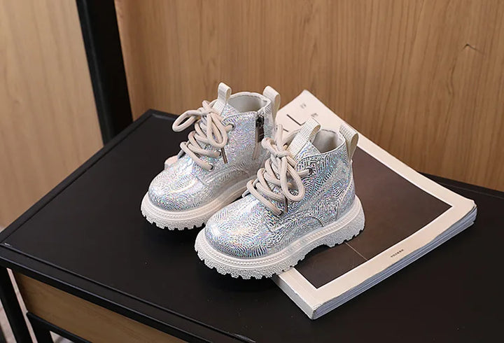 Kids Shoes Boots for Girl Spring Autumn New Toddlers Leather Boots Fashion Glossy Children's Platform Ankle Boots Side Zipper