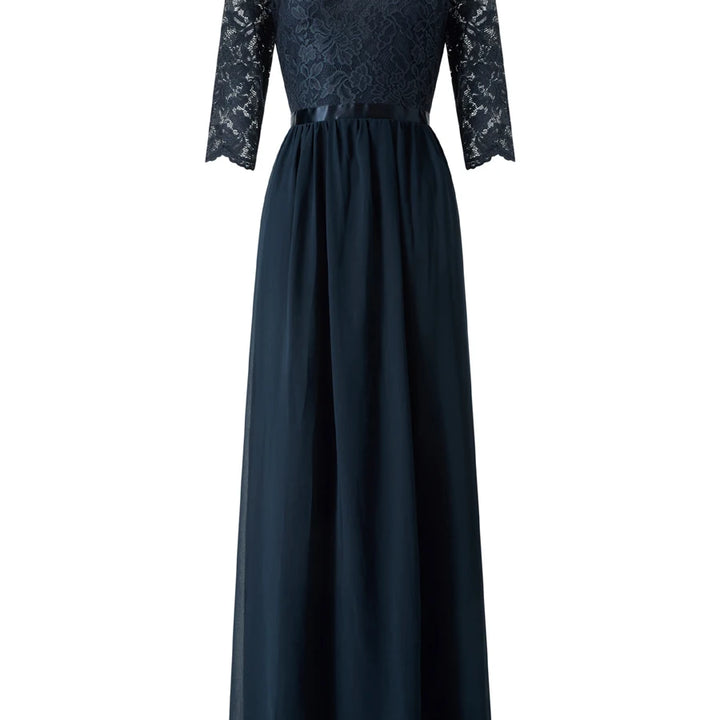 Long Dress Patchwork Lace V-neck Mid-Sleeve Backless Maxi Dress For Women