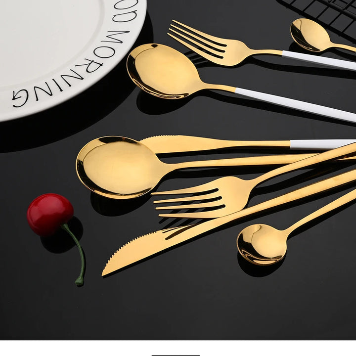 16Pcs Green Gold Dinnerware Stainless Steel Cutlery Set Knife Fork Tea Spoon Dinner Flatware Set Kitchen Silverware Tableware