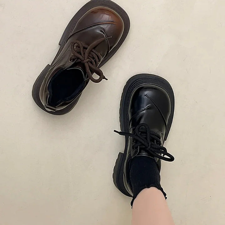 2025 Spring Women JK Mary Jane Shoes Fashion Lace Up Shoes Vintage Platform Elegant Thick Heel Shoes