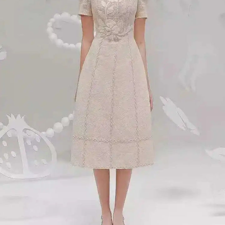 Elegant Long Dress Fairy Style Embroidered Flower Waist O Neck Short Sleeve Fashion Dress