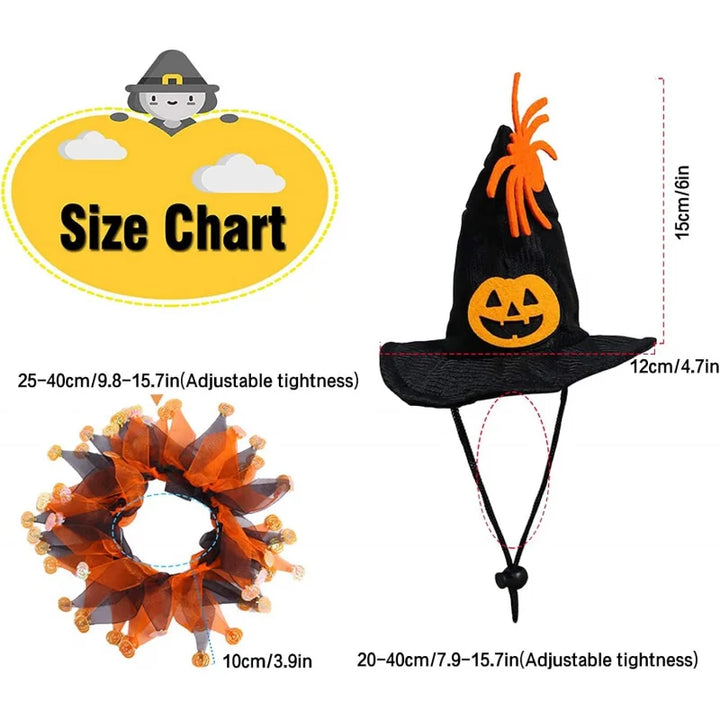 Halloween Pet Costume Set with Adjustable Elastic Hat Collar for Dogs and Cats - Pumpkin Style