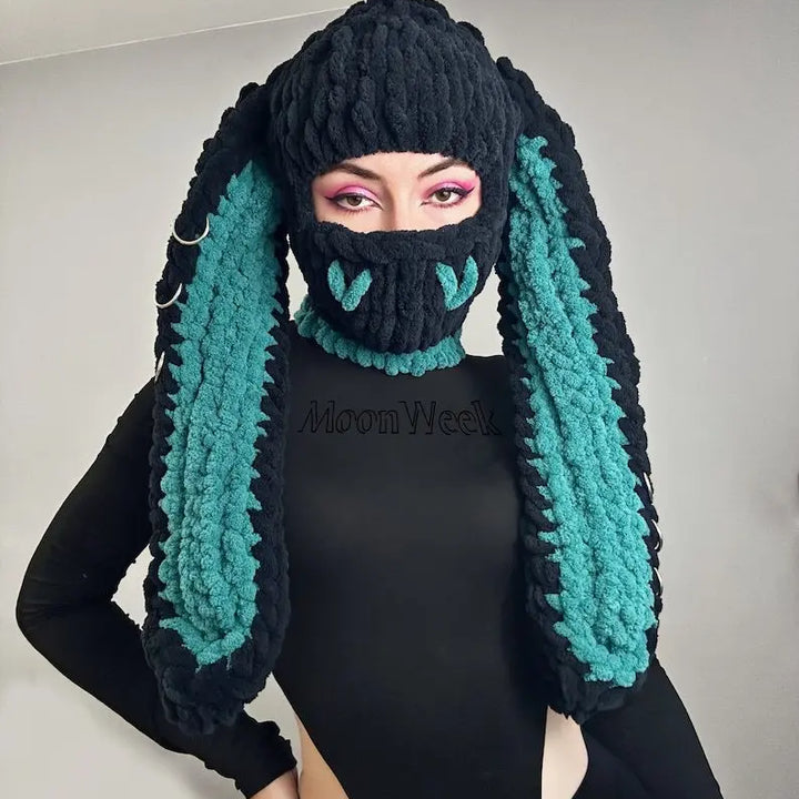 Halloween Funny Rabbit Ears Creative Knitted Hat Beanies Warm Full Face Cover Ski Mask Hat Windproof Balaclava Hat Outdoor Sport
