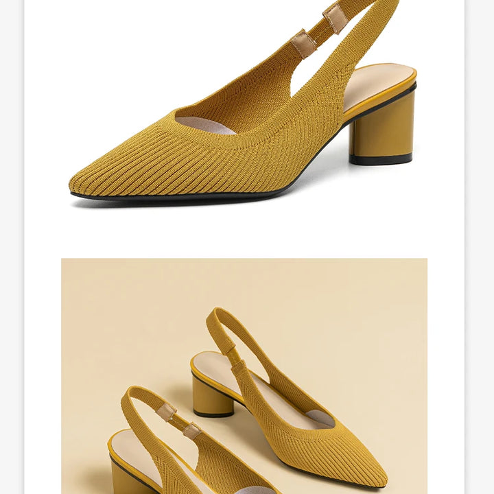 DIMANYU Women Dress Shoes Knitted Solid Color Toe Back Trip Fashion Sandals Women Pointed Toe Shallow Sidespace Women Sandals