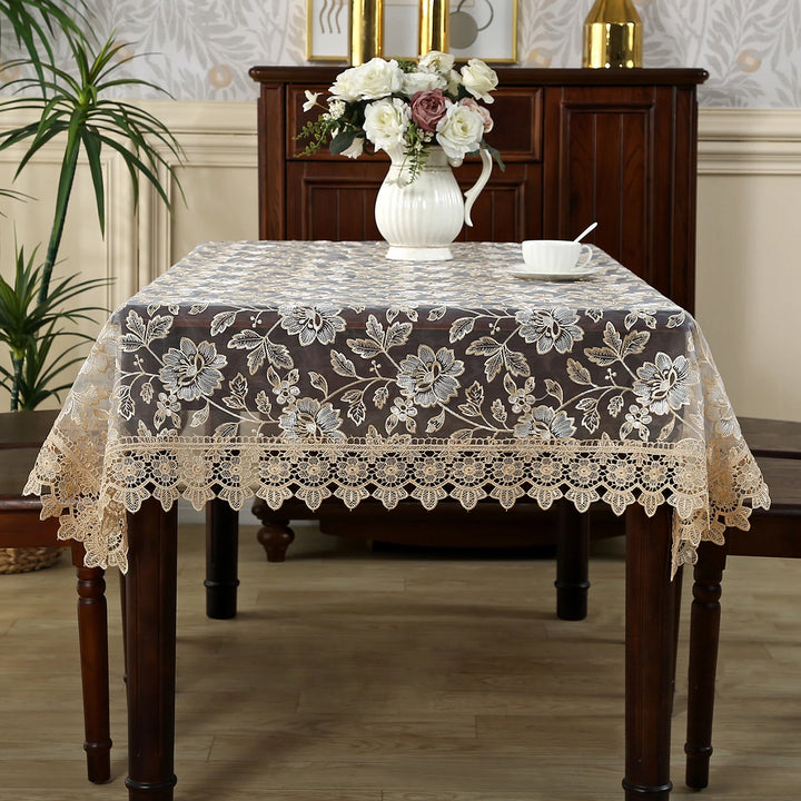 Battilo Lace Table Cover Round Rectangular Tablecloth Luxury Embroidered Coffee Table Cloths for Dining Table Wedding Home Decor