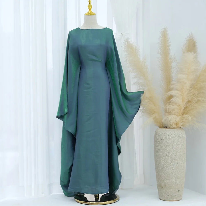 Tossy Autumn Loose Shiny Maxi Dress Butterfly Batwing Long Sleeve Muslim Clothes Party Solid Female Long Dress New