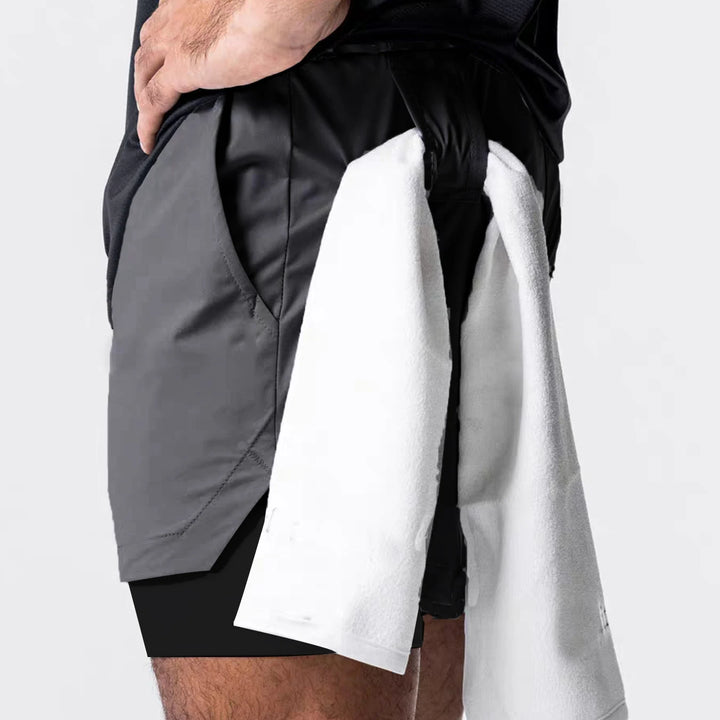 Sports shorts for men, double layered, quarter quick drying, elastic basketball, running training equipment, deep squat fitness,