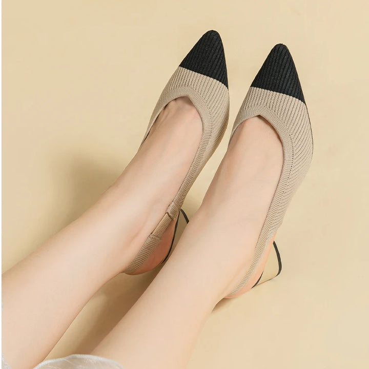 DIMANYU Women Dress Shoes Knitted Solid Color Toe Back Trip Fashion Sandals Women Pointed Toe Shallow Sidespace Women Sandals