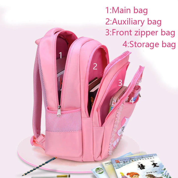 3PCS Kid Backpack For Girls Cartoon Cat Bowknot Children Lovely Bookbag with Lunch Box Schoolbag Gift Girl Backpack Waterproof