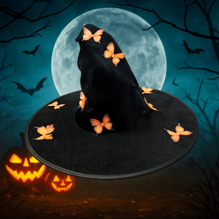 Colorful Halloween Witch Hat Velvet Party Props Butterfly Wizard Cap Cosplay Accessories Halloween Black Cap Dress Up Headgear