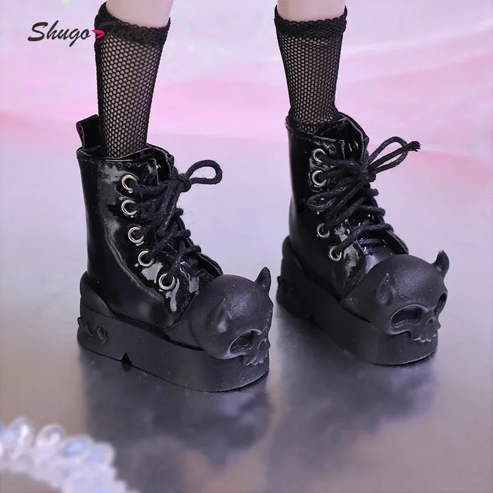 Halloween BJD Shoes for 1/4 Minifee Activeline BJD Doll High Boots Black Pink Horn Skeleton Shoes for BJD Accessories WX4-318