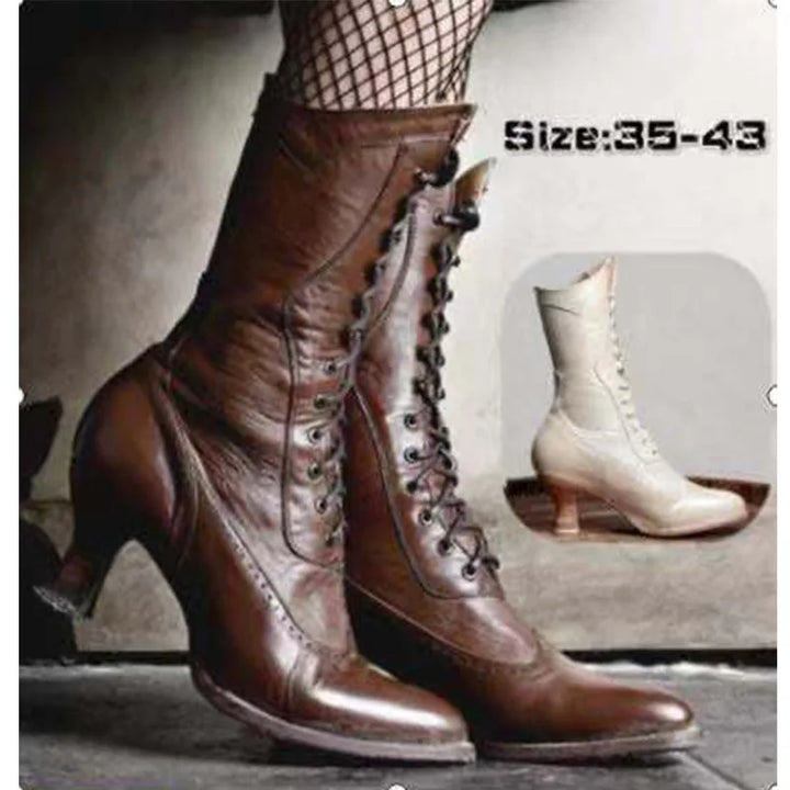Halloween British Style Punk Noble Women Retro Knight Boot Medieval PU Leather Ankle Boots Fashion Lady Cosplay High Heel Shoes