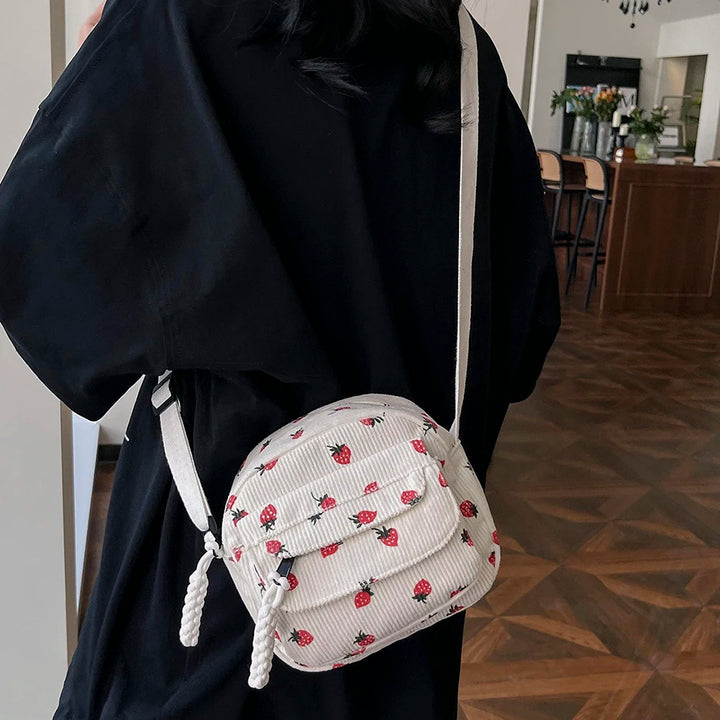 Cute Strawberry Shoulder Bag Casual Zipper Trendy Crossbody Bag Tote Handbag for Women Girls Travel Work Messenger Bag