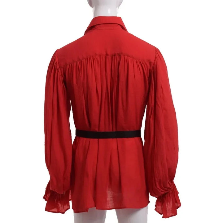Medieval Halloween Costumes Autumn Casual Shirts Steampunk Cosplay Bandage Long Sleeve Ruffled Shirt Gothic Blouse Tops