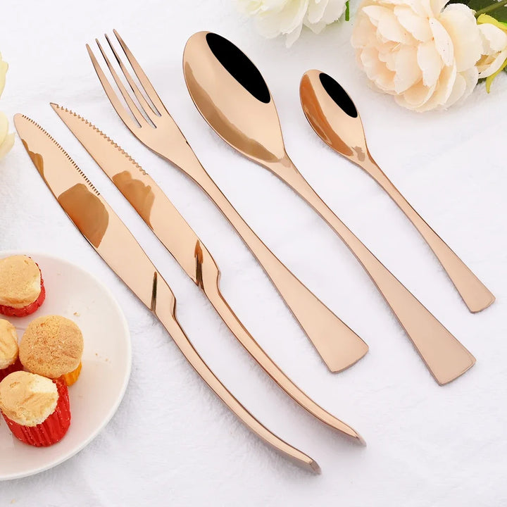 24Pcs Shiny Black Cutlery Set Stainless Steel Dinnerware Sharp Steak Knife Forks Coffee Spoons Tableware Kitchen Silverware Set
