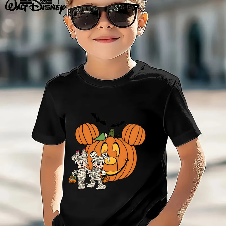 Halloween T-Shirt for Kids Mickey & Minnie Mouse Mummy Design  Cotton Breathable Casual Crew Neck Short Sleeve Everyday Wear