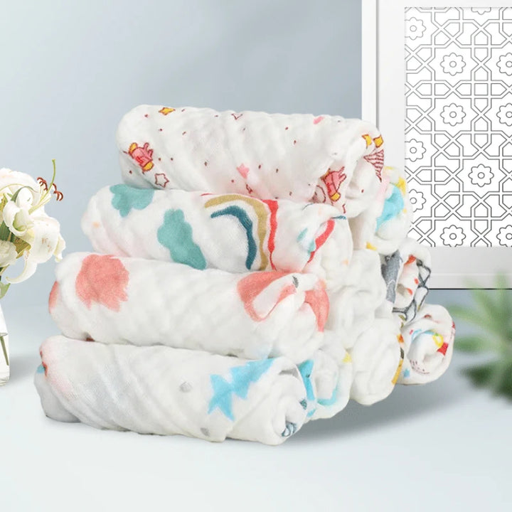 5pcs children's six layer pure cotton washed printed square towel 25cm*25cm