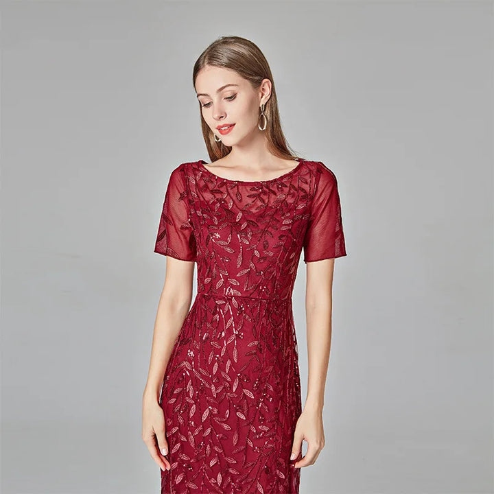 Gorgeous Round Neck Short Sleeves Sequined Mermaid Evening Dress