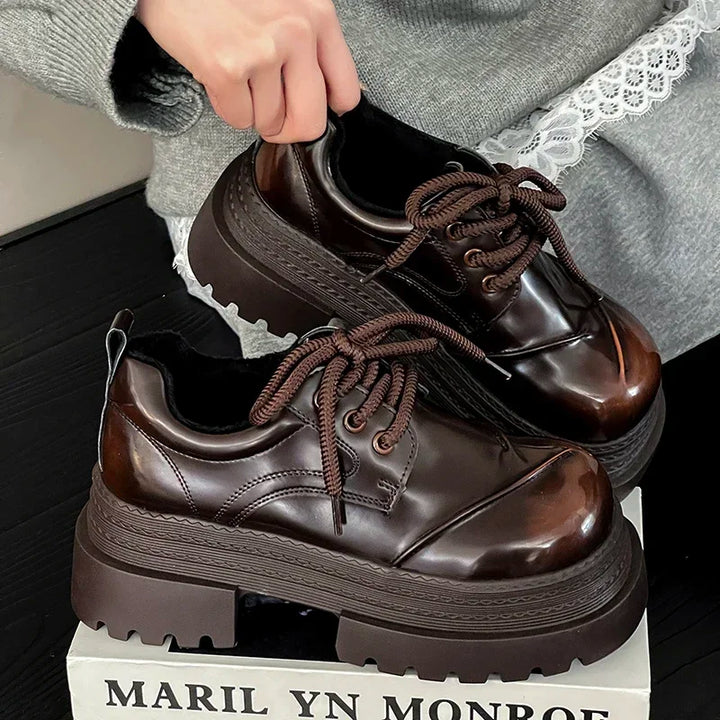 2025 Spring Women JK Mary Jane Shoes Fashion Lace Up Shoes Vintage Platform Elegant Thick Heel Shoes