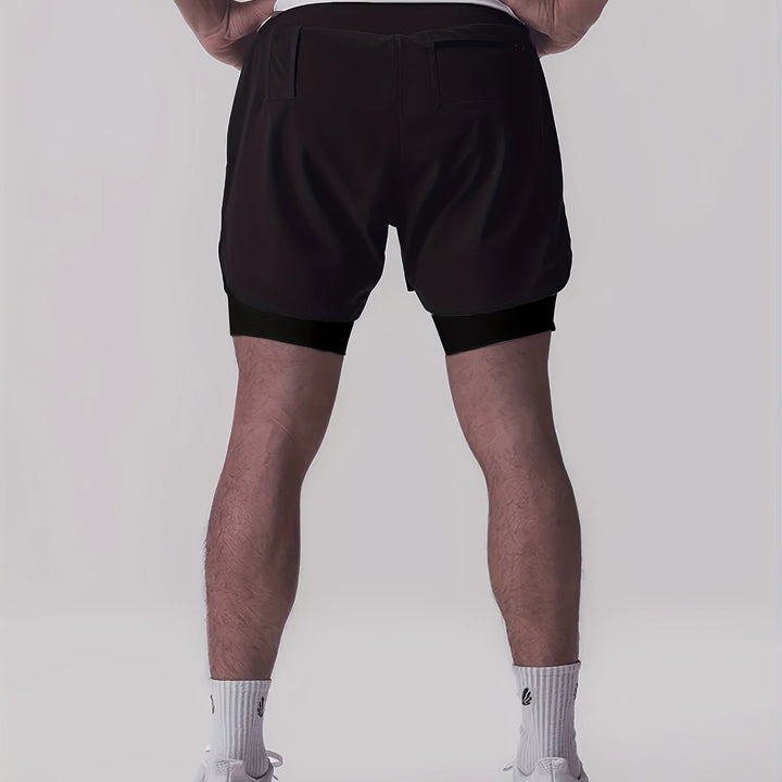 Sports shorts for men, double layered, quarter quick drying, elastic basketball, running training equipment, deep squat fitness,
