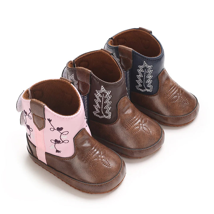 Children's ankle height boots - imitation leather upper and sole, fabric insole, street style solid color, suitable for all seas