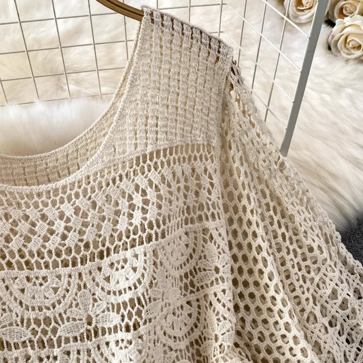 OCEANLOVE Hook Hollow Out  Dress Spring Summer Beach Style Knitted  Fashion Elegant Loose Long Dress