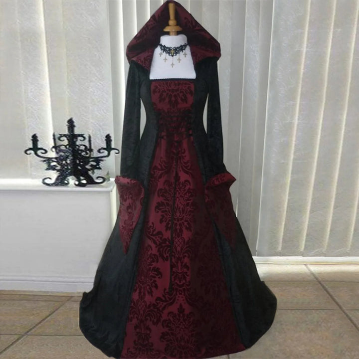 Halloween Hooded Dress Medieval Vintage Goth Stage Party Dress With Flared Sleeves Cosplay Costume Women Long Gown Dresses