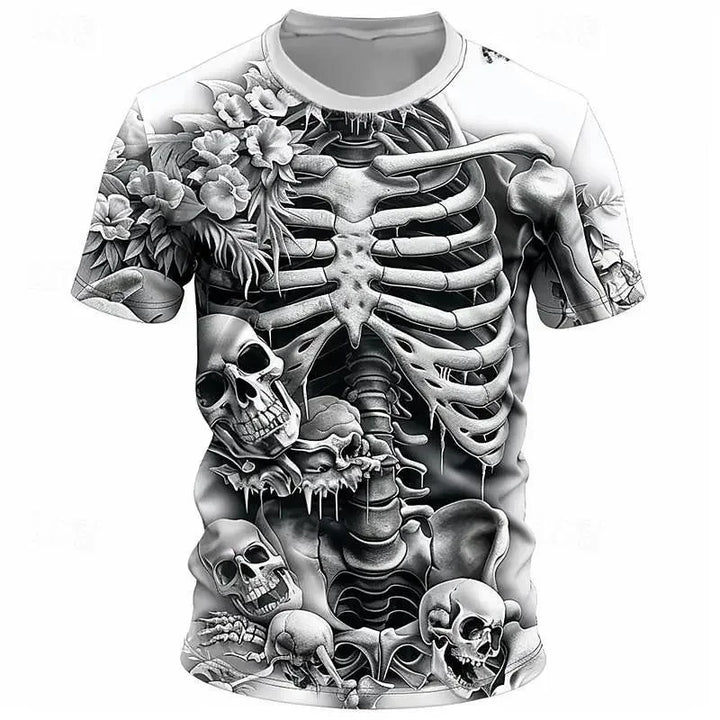 Halloween Skeleton Pattern T Shirt For Men Funny Skull 3D Printed T-Shirts Summer Oversized Short Sleeve Tees Round Neck Tops