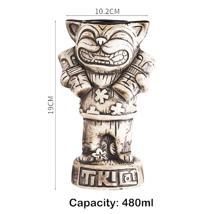 Tiki Mugs Ceramic Hawaiian Luau Party Mugs Drinkware, Cute Exotic Cocktail Glasses, Tiki Bar