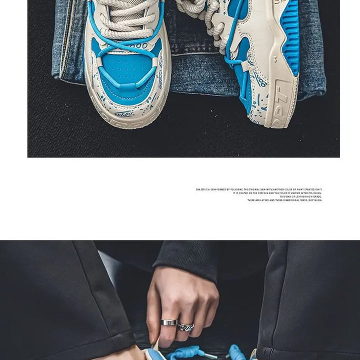 Mens Shoes 2025 Platform Sneakers New Trend Design Graffiti Skateboard Shoes Lace UP Soft Sole Non Slip Outdoor Sports Shoes