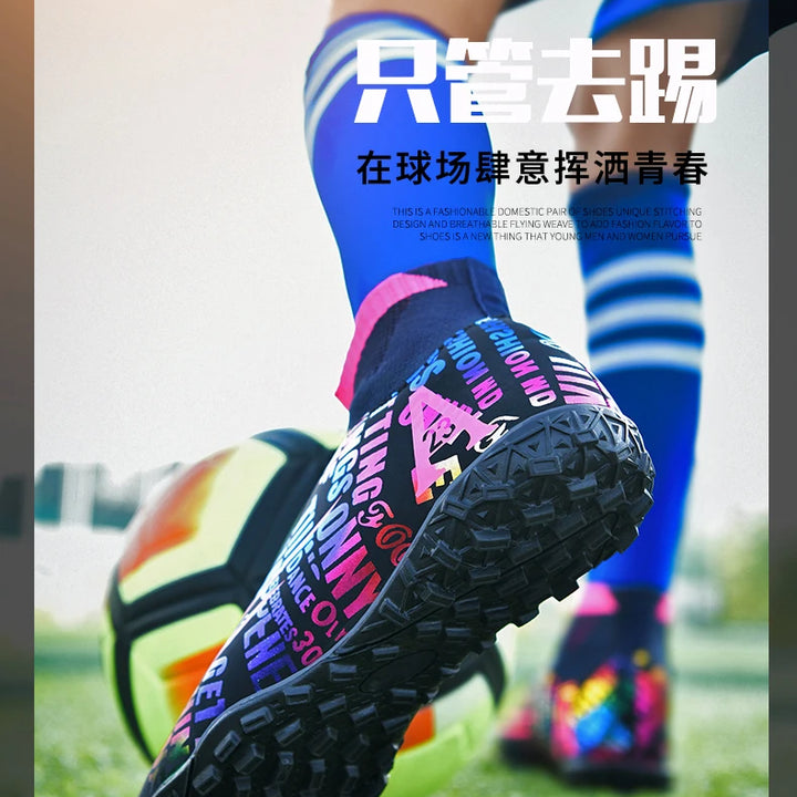 2025 New Hot Sale Football Boots Child Sneakers High Top AG Soccer Shoes Boys Outdoor Grass Training Shoes For Kids chuteiras de